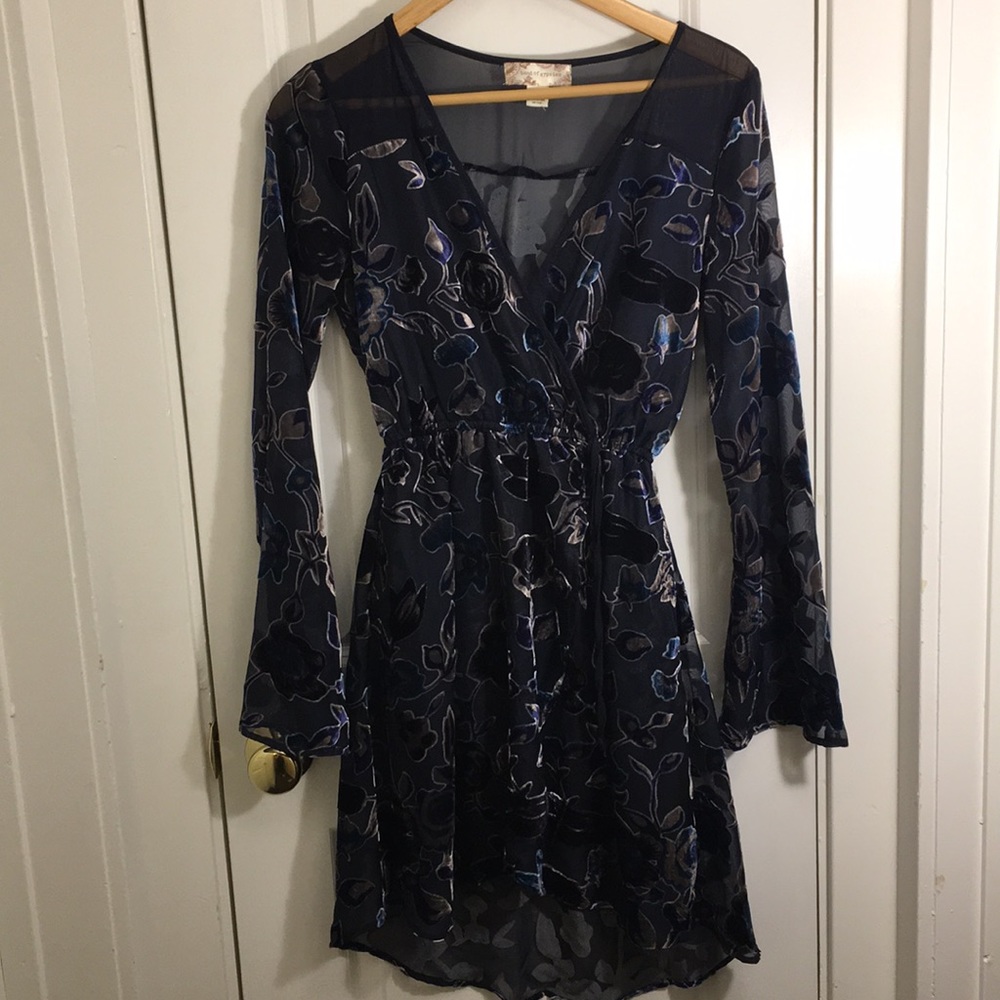 Band of Gypsies Navy dress w/ Velvet floral detail